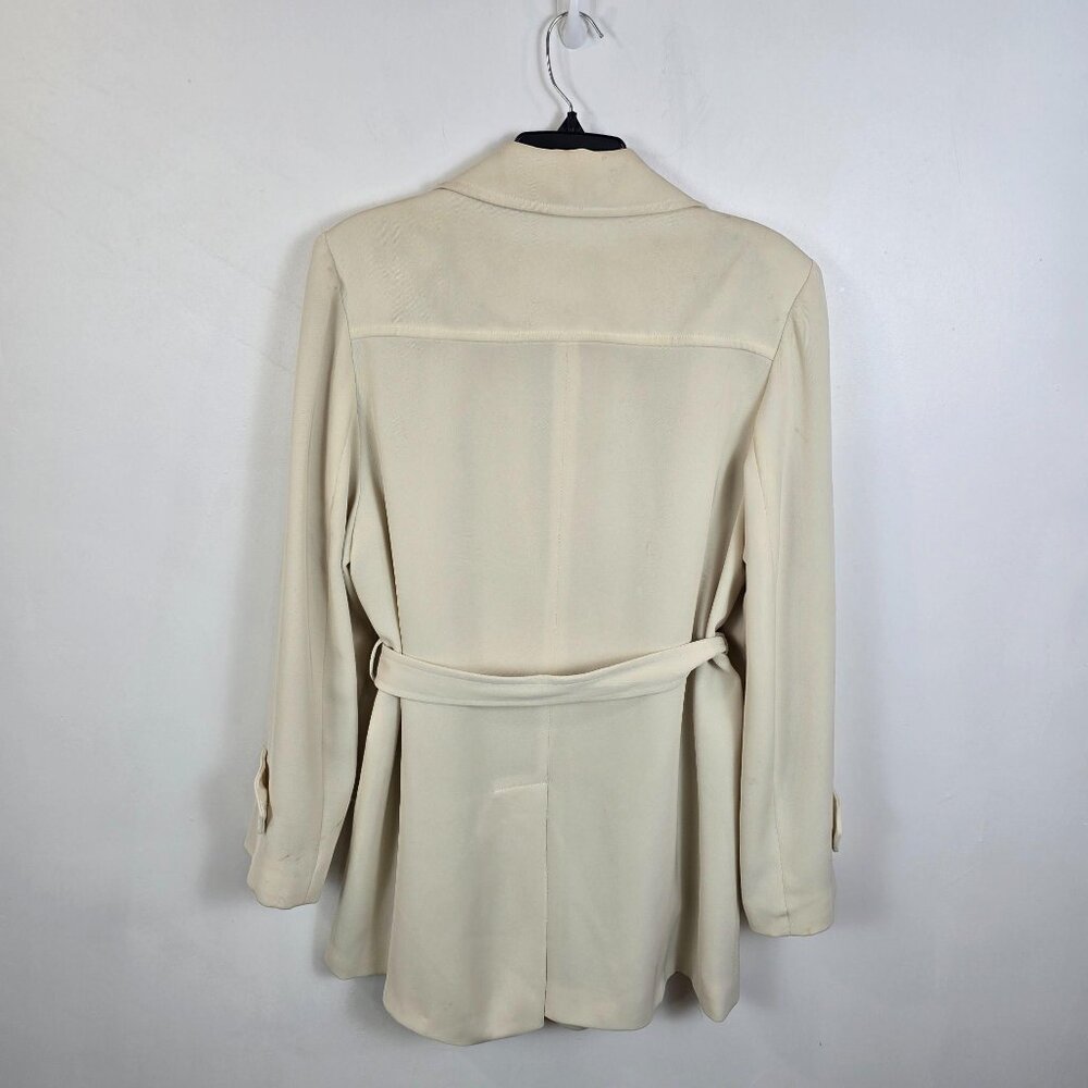 Larry Levine Cream Belted Longline Blazer Jacket Large - Picture 2 of 12